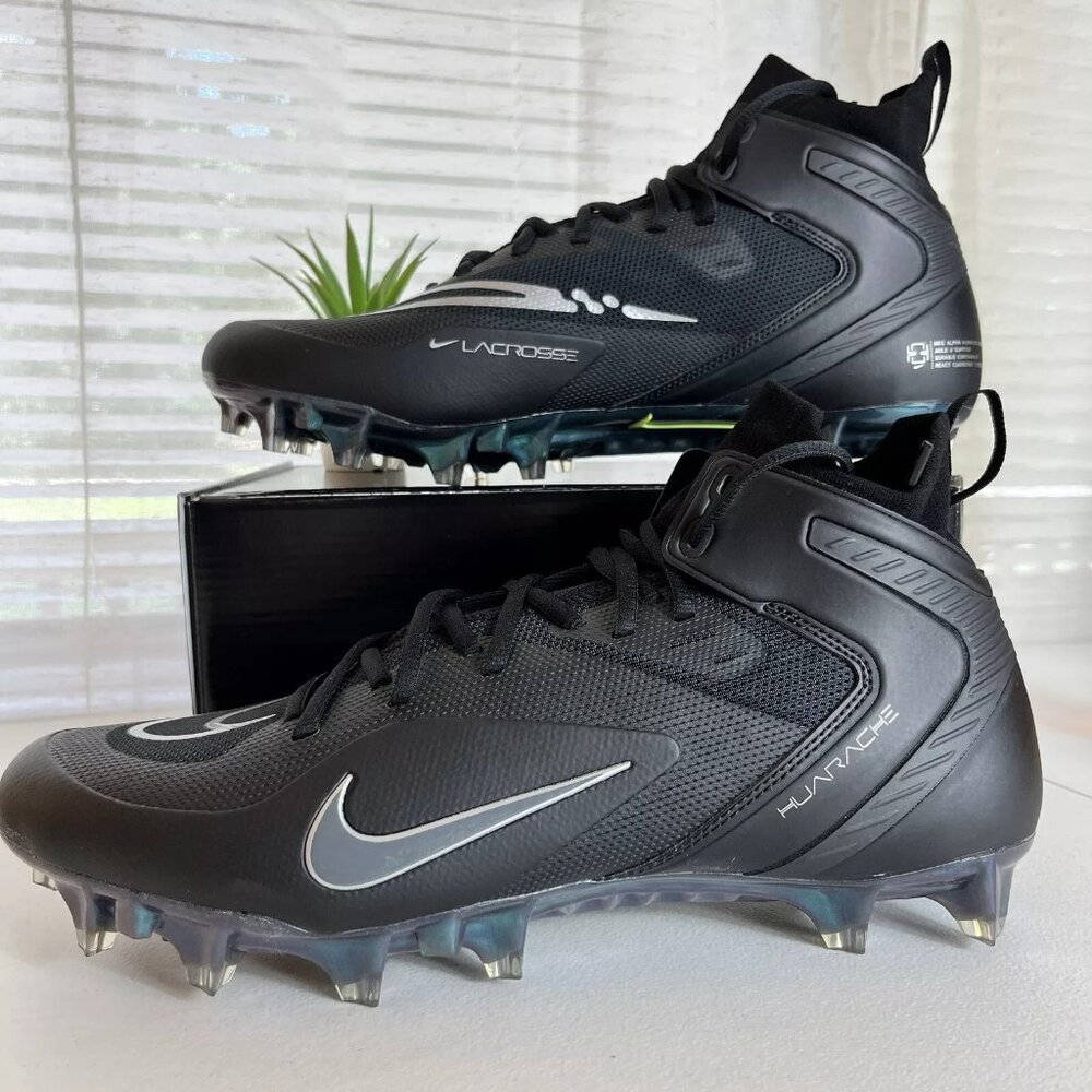 Nike Alpha Huarache Elite 8 LAX Lacrosse Black Cleats CW4440-005 Men's Size 14